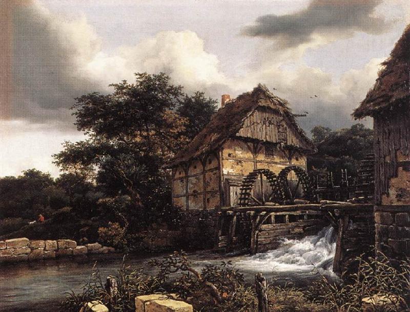 Jacob van Ruisdael Two Water Mills an Open Sluice oil painting picture